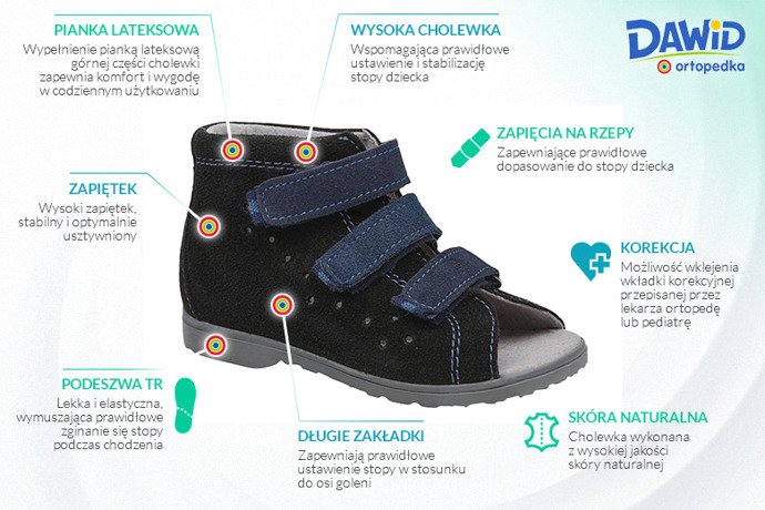 Sandałki Profilaktyczne Ortopedyczne Buty DAWID 1041 Czarne CZN Z18